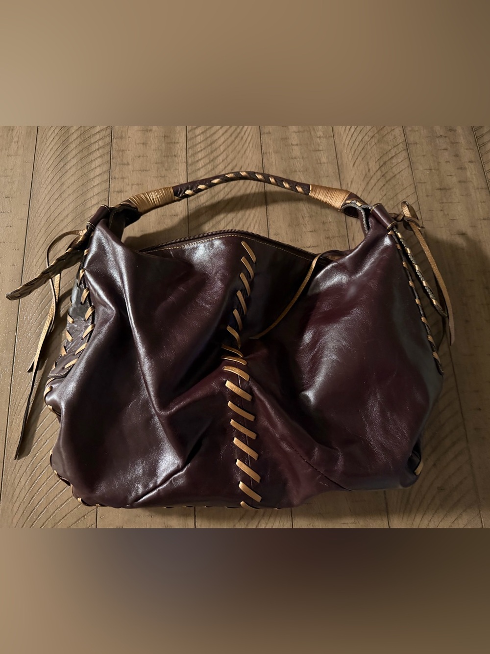 Handstitched Eggplant Leather Handmade Shoulder Bag